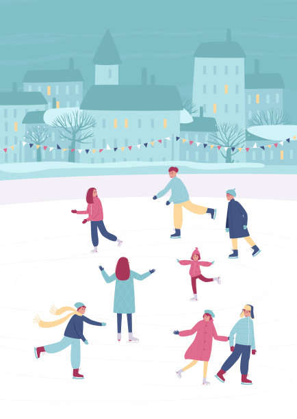人们在城市溜冰场上溜冰图片下载