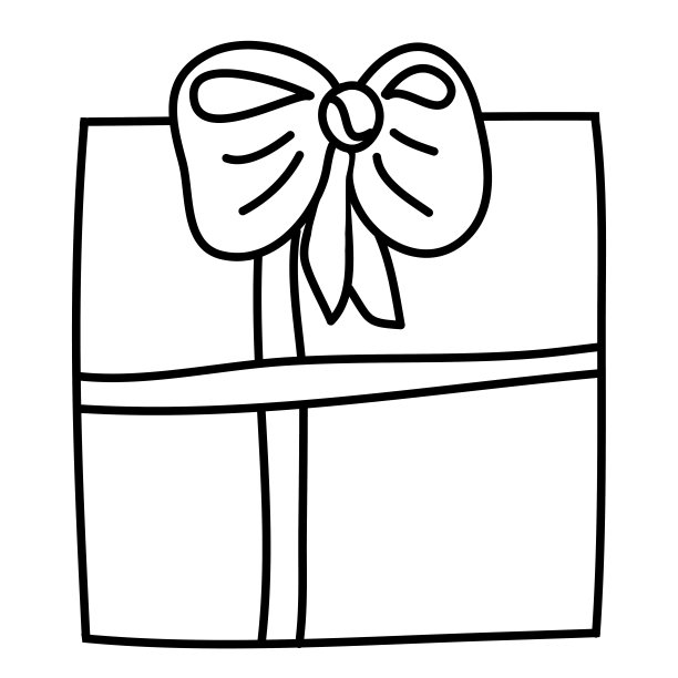 方形礼盒与彩带和美丽的蝴蝶结涂鸦风格，手绘图片下载