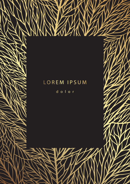 奢华的花卉模板与黄金线性叶子纹理图片下载