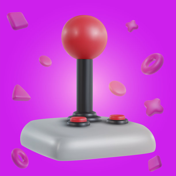 3d现实的游戏操纵杆与几何形状的最小滑稽的卡通风格。色彩背景上的现代设计元素。矢量插图或图标手柄。图片下载