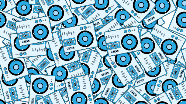 无缝模式无穷无尽的音乐音频卡带老式复古录音机复古潮人从70年代，80年代，90年代隔离在白色背景。矢量图图片下载