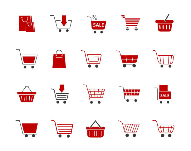 黑色和红色的篮子图标设置图片下载
