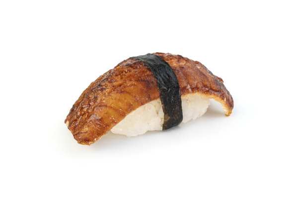 日本传统料理。寿司握寿司与白色背景上孤立的鳗鱼图片下载