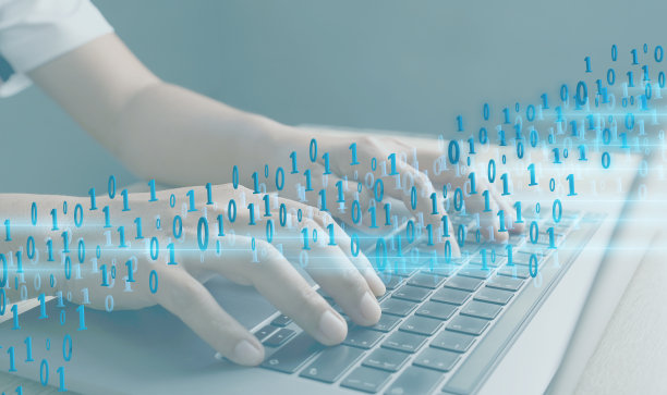 开发人员手中的一个背景是二进制文件、网络和编程基本概念的编码的全局表示。图片下载