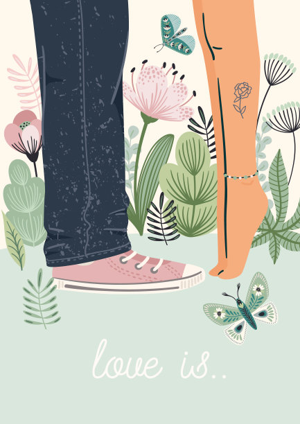 插图与浪漫的夫妇。爱情，爱情故事，关系。矢量设计概念为情人节和其他图片下载