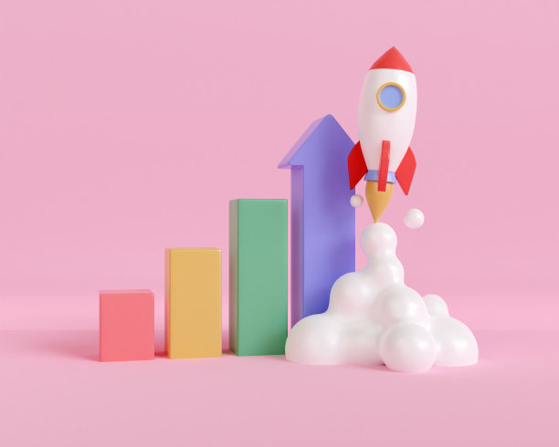 3d渲染火箭发射与业务图形增长的粉红色背景。创业理念。航天火箭交易目标投资。3d渲染插图最小。图片下载