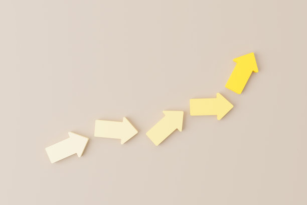 箭头在背景上翱翔的俯视图。企业发展以成功和成长为理念。三维渲染插图图片下载