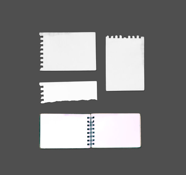 白色撕裂的笔记，笔记本纸粘在黑色的背景胶带。图片下载