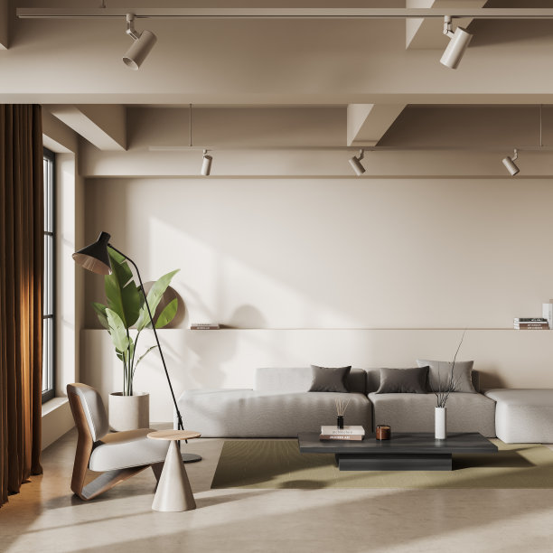 正面视图明亮的客厅内部与沙发，扶手椅图片下载