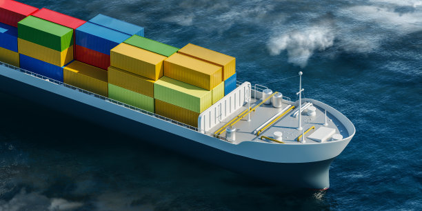 顶部视图的货船与彩色集装箱的车辆图片下载