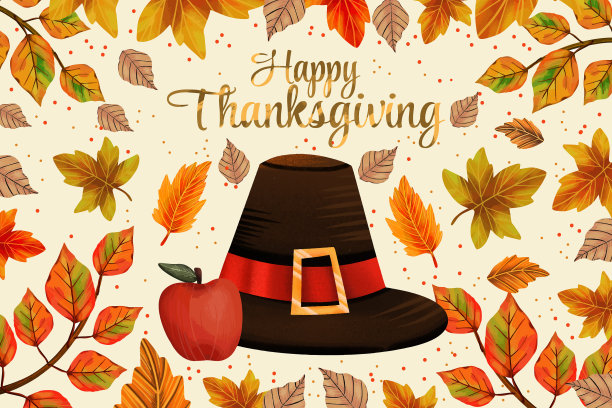 传统礼帽苹果水彩感恩节图片下载