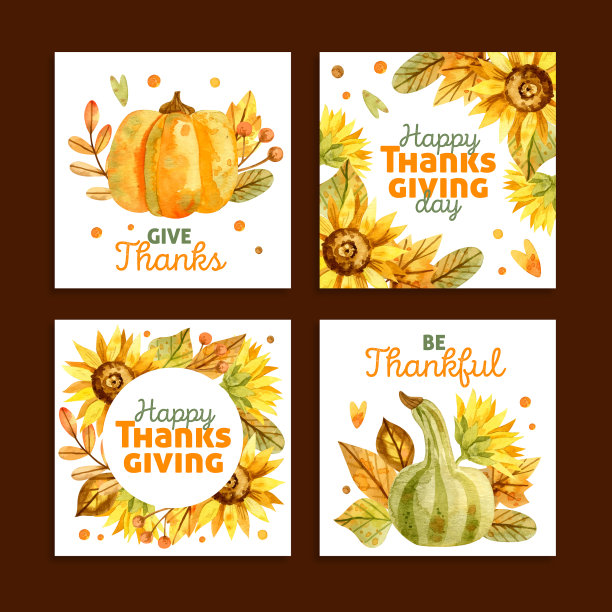 水彩画感恩节instagram帖子设置设计图片下载