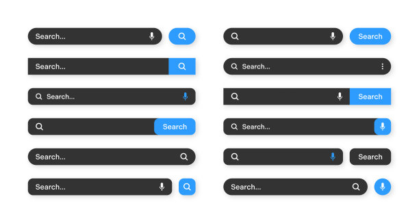各种搜索栏模板，暗模式。Internet浏览器引擎与搜索框，地址栏和文本字段。UI设计，网站界面元素与网页图标和按钮。矢量图图片下载
