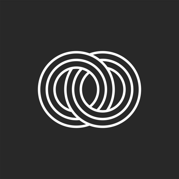 字母OO首字母logo创意设计以线性艺术风格，两个字母O重叠创意线性圆圈图案，编织黑白细线链符号图片下载