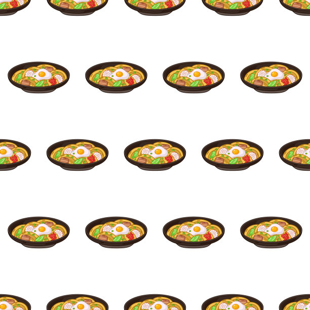 卡通日式烧饭，日式料理无缝图案，色彩缤纷图片下载