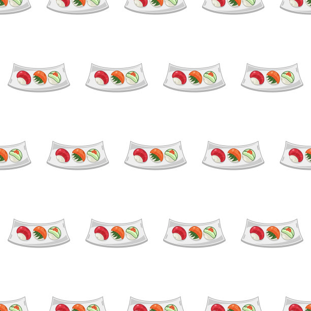 卡通寿司手寿司，日式料理无缝图案，色彩缤纷图片下载