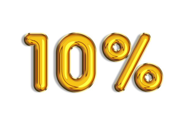 10%的折扣促销销售，由现实的3d黄金氦气球。黄金百分比符号的插图销售海报，横幅，广告，购物概念。白色背景上孤立的数字图片下载
