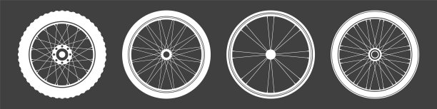 黑色自行车车轮符号集合。自行车橡胶轮胎轮廓。健身自行车、公路自行车、山地车。矢量插图。图片下载