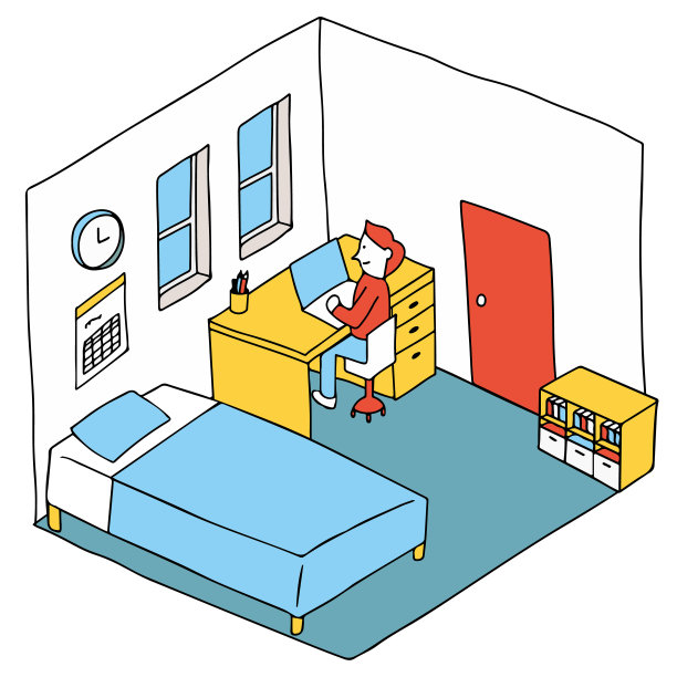 远程工作概念的等距插图。在家里使用电脑。图片下载