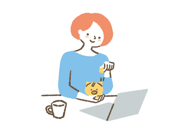 女人在存钱罐里存钱图片下载