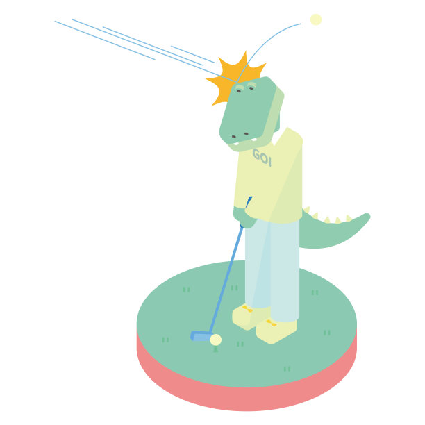 一只雄性鳄鱼在打高尔夫球时被高尔夫球击中头部而受伤的等距插图图片下载