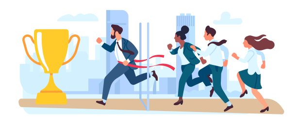 商人第一个到达终点线。商业竞争。上班族奔向胜利金奖。企业家的领导。经理的成功。最好的员工。向量的概念图片下载