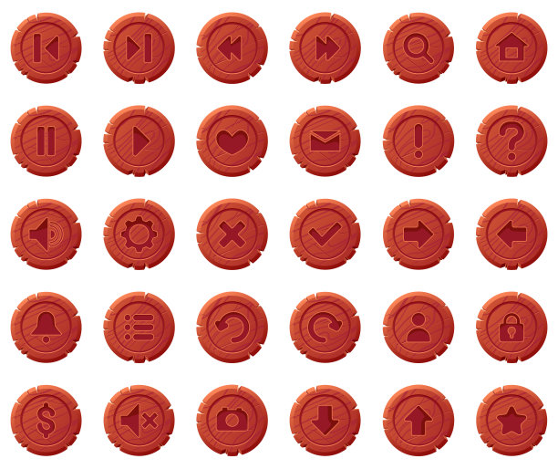 木制游戏圆形ui界面按钮抽象设计元素概念插图集图片下载