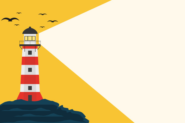 灯塔在山上日落的背景下，经营战略。矢量图图片下载