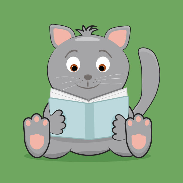 矢量猫正坐着看书。世界读书日。孩子们的书图片下载