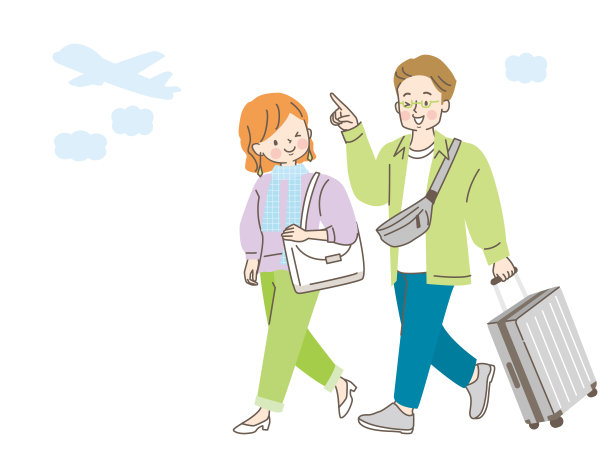 一个男人和一个女人带着一个提包旅行的插图图片下载