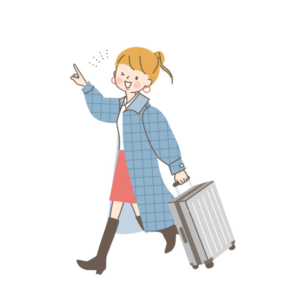 一个女人带着一个手提箱旅行的插图图片下载