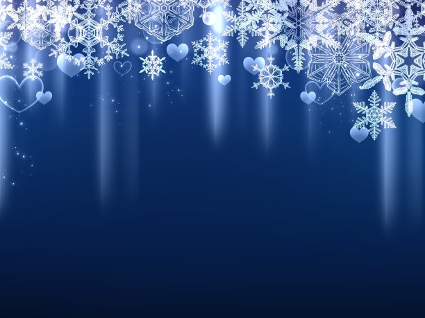 美丽的雪花和心形蓝色背景材料图片下载