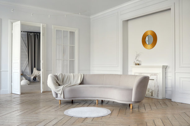 宽敞的客厅，优雅的家具和白色的墙壁图片下载