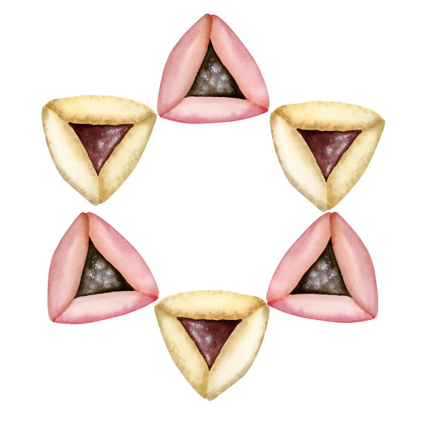 普里姆圆框架三角形哈曼塔辛饼干极简模板隔离在白色与文字空间图片下载