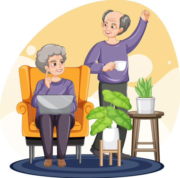 老夫妇在家里使用笔记本电脑图片下载
