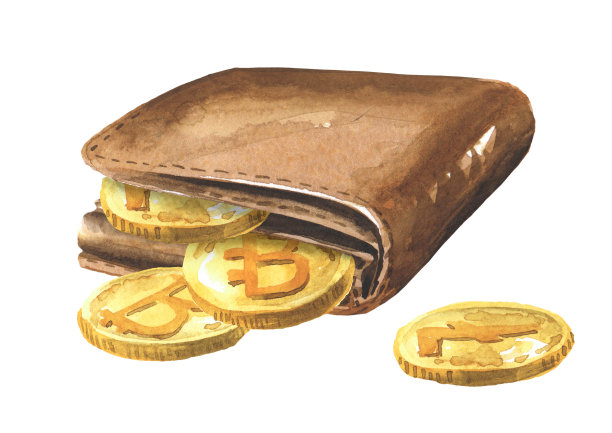 数字加密钱包。手绘水彩插图孤立的白色背景图片下载