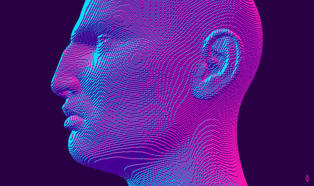 特写侧视图侧面肖像的人。三维体素化的脸。矢量插图。设计演示文稿、传单或海报。图片下载