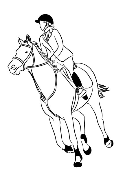 图形设计画轮廓描赛马女子为比赛用白底矢量插图图片下载