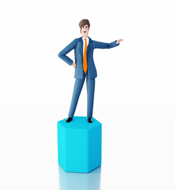 快乐的商人正在展示产品。三维渲染图图片下载