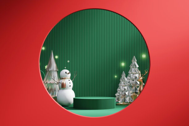 圣诞快乐活动产品展示平台与装饰背景三维渲染图片下载