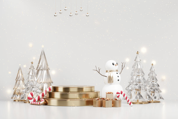 圣诞快乐活动产品展示平台与装饰背景三维渲染图片下载