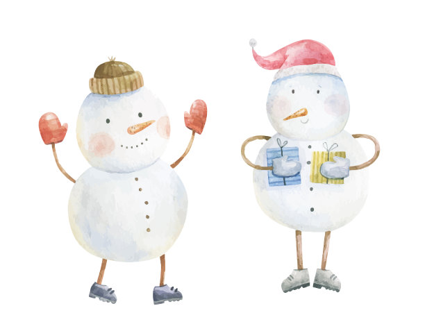 可爱的雪人，幼稚的手绘插图。圣诞艺，新年乐图片下载