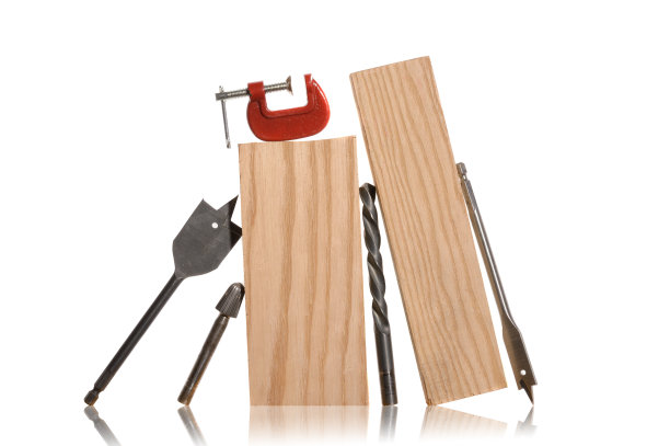 木工工具的喷嘴组成以白色为背景。隔离图片下载