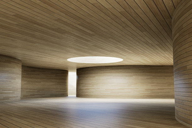 抽象的现代空间空间内与曲线板墙三维渲染图片下载