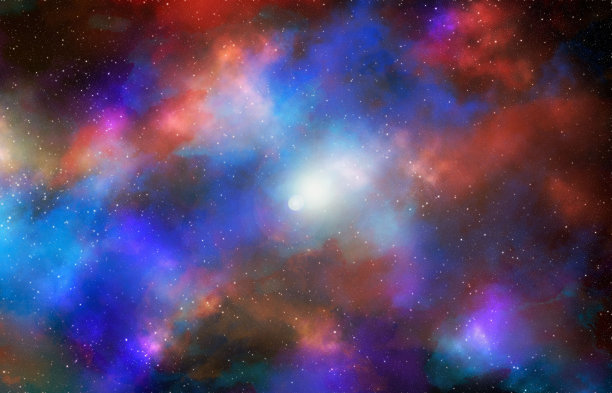 空间背景与星尘和闪烁的星星。逼真的宇宙和彩色星云。色彩斑斓的星系。三维演示图片下载