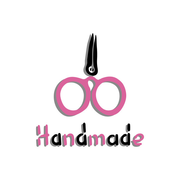 剪刀和手工制作。粉红色，黑色和白色的标志。手绘图标集合。矢量图图片下载