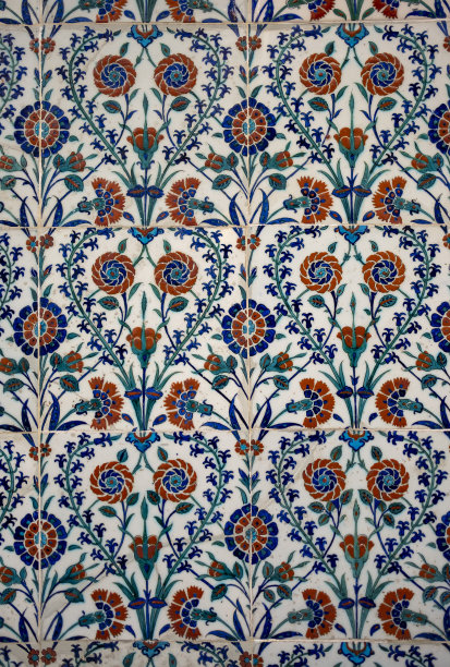奥斯曼手工制作的蓝色瓷砖装饰，伊斯坦布尔，土耳其图片下载