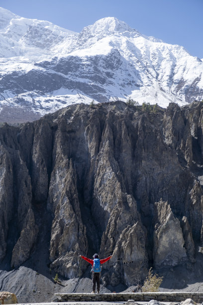有雪峰和悬崖的山地景观图片下载
