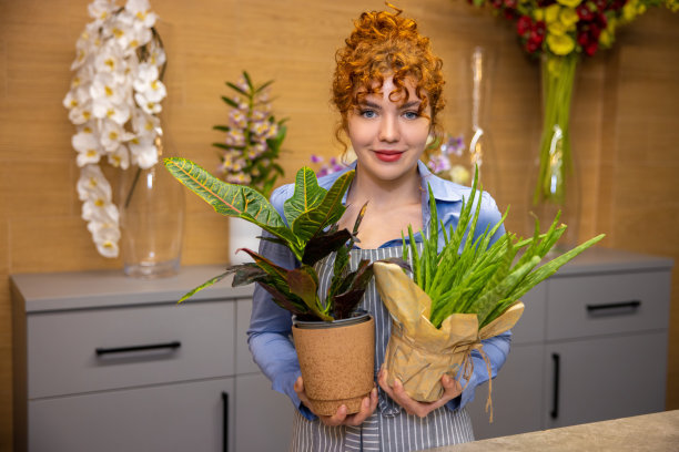 在一家花店里，年轻的姜汁花匠图片下载
