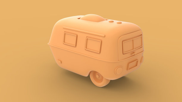 黄色旧露营拖车3d插图图片下载